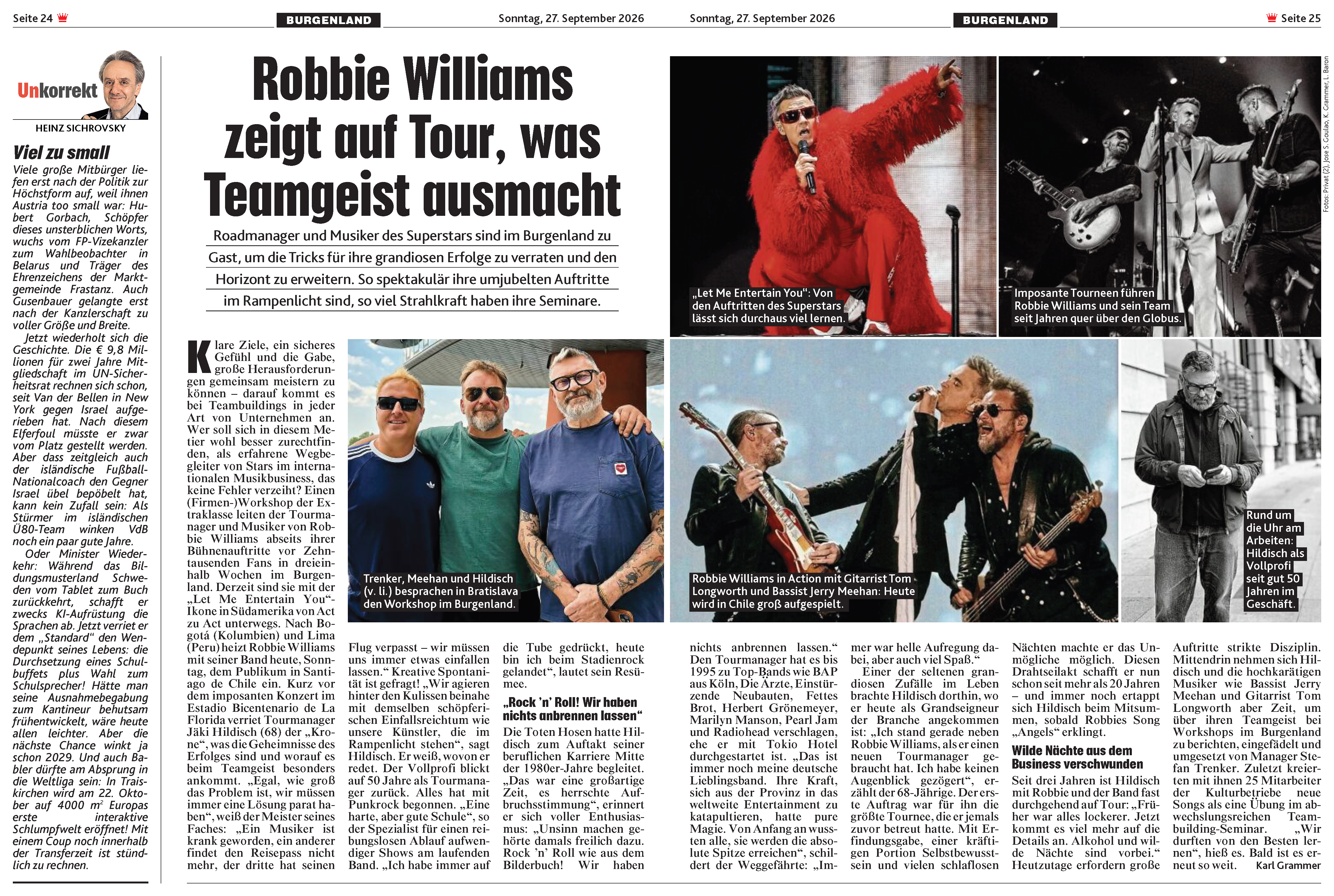 Robbie Williams zeigt auf Tour, was Teamgeist ausmacht